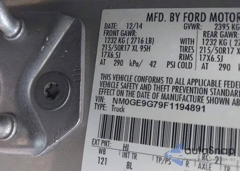 2015 Ford Transit Connect Titanium z USA, uszkodzony, nr VIN NM0GE9G79F1194891